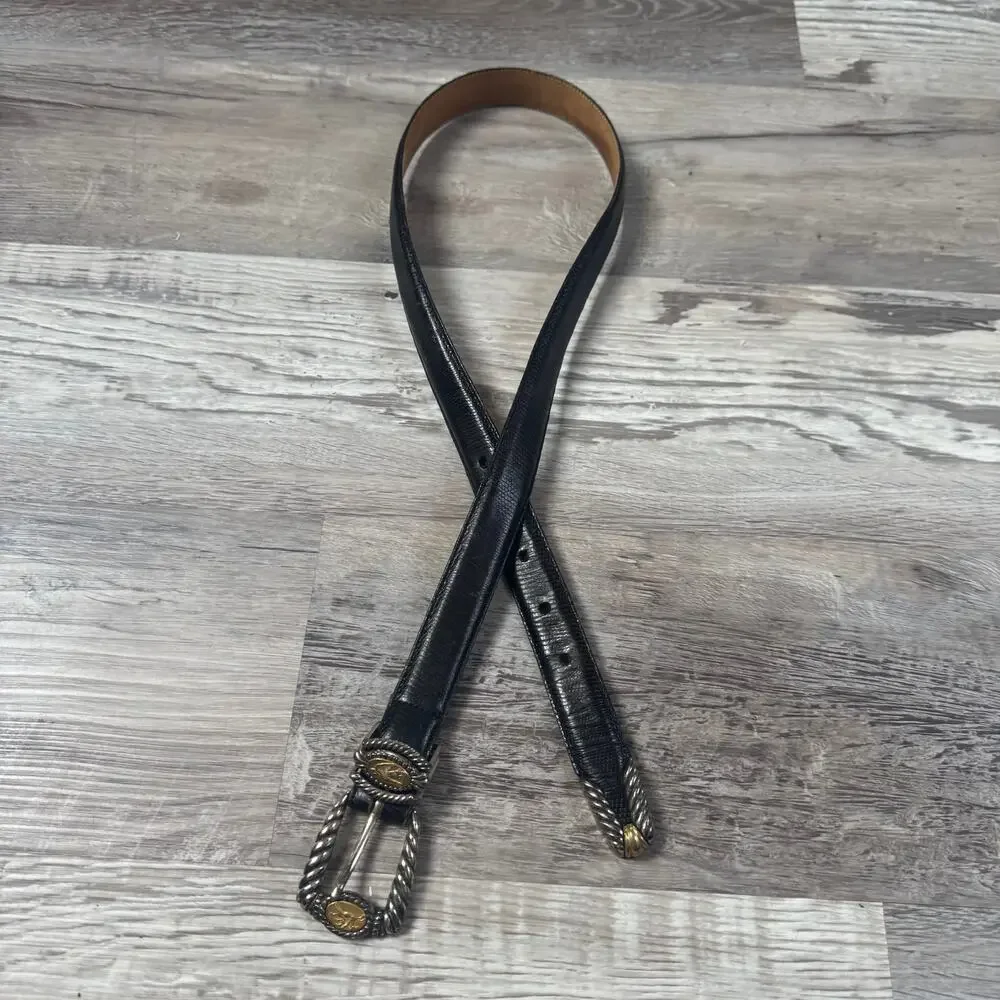 Vintage Brighton Black Leather Western Coin Belt Vintage Boho Statement Medium